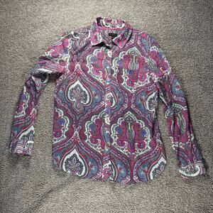 Talbots Women’s Paisley Print Long Sleeve Button Up Top Shirt Size Medium